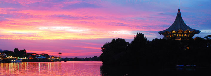 Sunset at the Kuching Riverside Esplanade, Malaysia